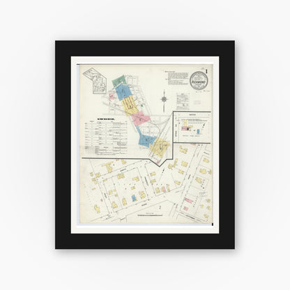 Old map wall art mockup — black gallery frame with white mat — Sanborn Fire Insurance Map from Richmond, Macomb County, Michigan (1913) - Complete Map Set