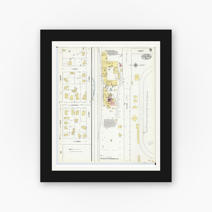 Old map wall art mockup — black gallery frame with white mat — Sanborn Fire Insurance Map from Hastings, Barry County, Michigan (1909), Sheet #0009