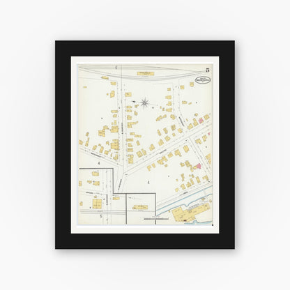 Old map wall art mockup — black gallery frame with white mat — Sanborn Fire Insurance Map from Baldwinsville, Onondaga County, New York (1906), Sheet #0005