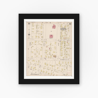 Old map wall art mockup — black gallery frame with white mat — Sanborn Fire Insurance Map from Iron Mountain, Dickinson County, Michigan (1923), Sheet #0013