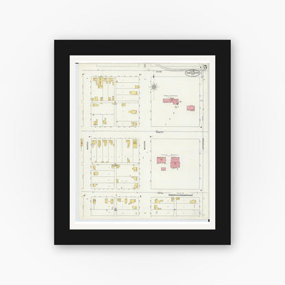 Old map wall art mockup — black gallery frame with white mat — Sanborn Fire Insurance Map from Port Clinton, Ottawa County, Ohio (1898), Sheet #0005