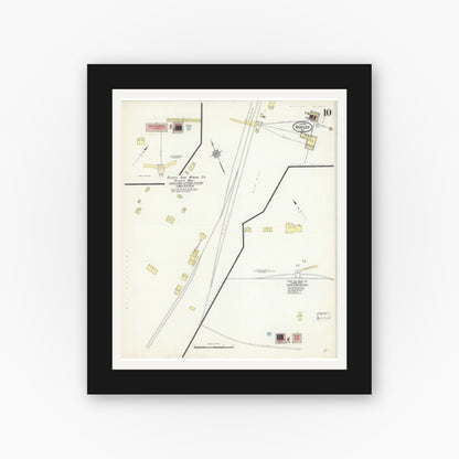 Old map wall art mockup — black gallery frame with white mat — Sanborn Fire Insurance Map from Hurley, Iron County, Wisconsin (1913), Sheet #0010
