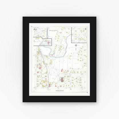 Old map wall art mockup — black gallery frame with white mat — Sanborn Fire Insurance Map from Tecumseh, Lenawee County, Michigan (1935), Sheet #0004