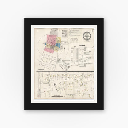 Old map wall art mockup — black gallery frame with white mat — Sanborn Fire Insurance Map from Humble, Harris County, Texas (1940), Sheet #0001