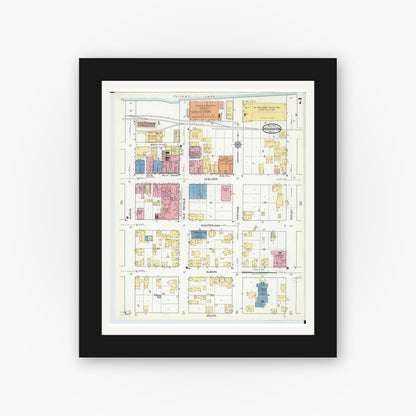 Old map wall art mockup — black gallery frame with white mat — Sanborn Fire Insurance Map from Houghton, Houghton County, Michigan (1917), Sheet #0007
