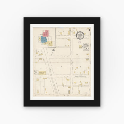 Old map wall art mockup — black gallery frame with white mat — Sanborn Fire Insurance Map from Live Oak, Sutter County, California (1914) - Complete Map Set