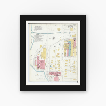 Old map wall art mockup — black gallery frame with white mat — Sanborn Fire Insurance Map from Holland, Ottawa County, Michigan (1908), Sheet #0005
