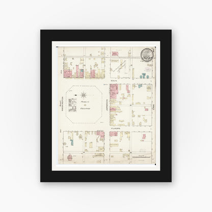 Old map wall art mockup — black gallery frame with white mat — Sanborn Fire Insurance Map from Osceola, Clarke County, Iowa (1886) â€” Complete Set