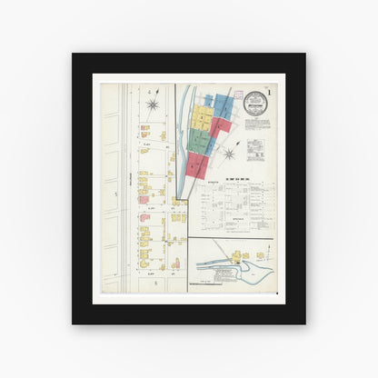 Old map wall art mockup — black gallery frame with white mat — Sanborn Fire Insurance Map from Watsontown, Northumberland County, Pennsylvania (1906) - Complete Map Set