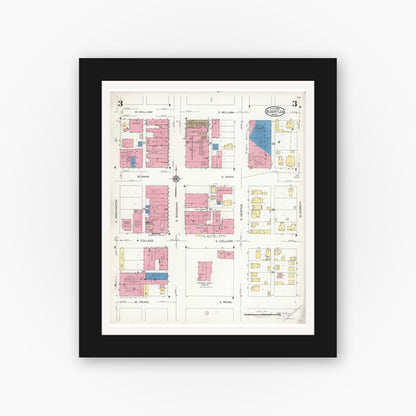 Old map wall art mockup — black gallery frame with white mat — Sanborn Fire Insurance Map from Albert Lea, Freeborn County, Minnesota (1926), Sheet #0003