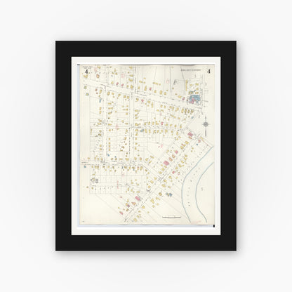 Old map wall art mockup — black gallery frame with white mat — Sanborn Fire Insurance Map from Dundee, Monroe County, Michigan (1949), Sheet #0004
