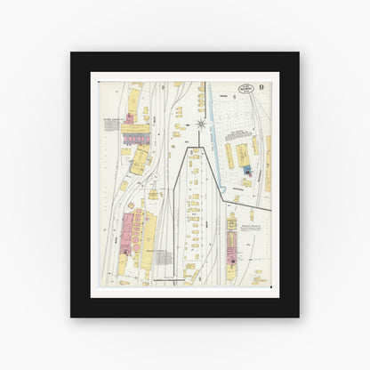 Old map wall art mockup — black gallery frame with white mat — Sanborn Fire Insurance Map from Red Wing, Goodhue County, Minnesota (1902), Sheet #0009