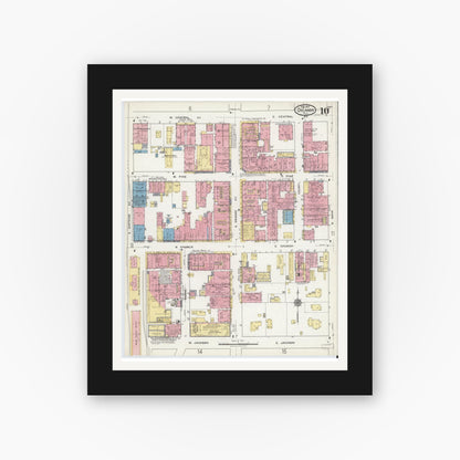 Old map wall art mockup — black gallery frame with white mat — Sanborn Fire Insurance Map from Orlando, Orange County, Florida (1919), Sheet #0010