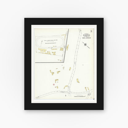 Old map wall art mockup — black gallery frame with white mat — Sanborn Fire Insurance Map from Lancaster, Worcester County, Massachusetts (1910), Sheet #0005