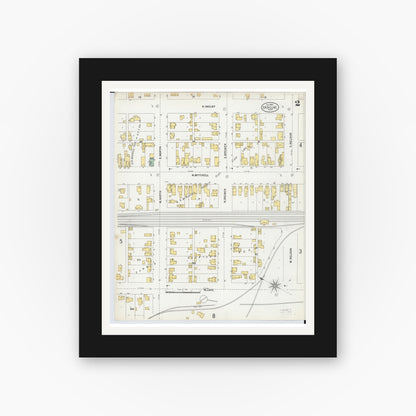 Old map wall art mockup — black gallery frame with white mat — Sanborn Fire Insurance Map from Cadillac, Wexford County, Michigan (1900), Sheet #0002