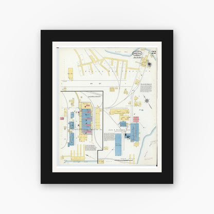 Old map wall art mockup — black gallery frame with white mat — Sanborn Fire Insurance Map from Hancock, Houghton County, Michigan (1917), Sheet #0022