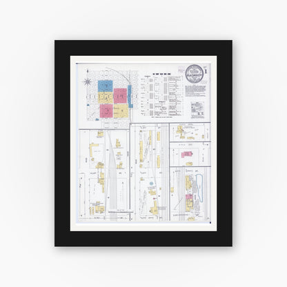 Old map wall art mockup — black gallery frame with white mat — Sanborn Fire Insurance Map from Blue Earth, Faribault County, Minnesota (1905), Sheet #0001