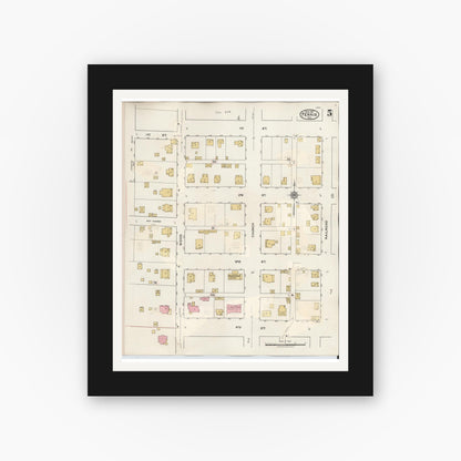 Old map wall art mockup — black gallery frame with white mat — Sanborn Fire Insurance Map from Ferris, Ellis County, Texas (1941), Sheet #0005