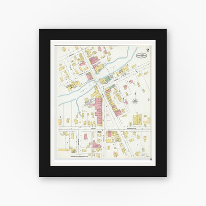 Old map wall art mockup — black gallery frame with white mat — Sanborn Fire Insurance Map from Chagrin Falls, Cuyahoga County, Ohio (1899), Sheet #0002