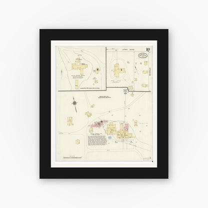 Old map wall art mockup — black gallery frame with white mat — Sanborn Fire Insurance Map from Attica, Fountain County, Indiana (1910), Sheet #0010
