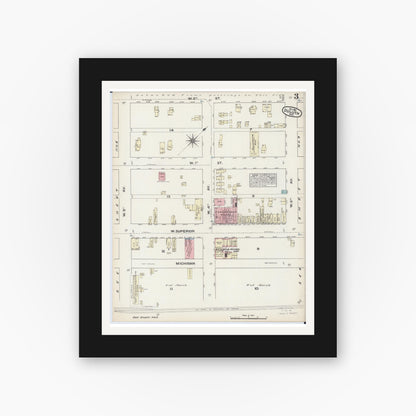Old map wall art mockup — black gallery frame with white mat — Sanborn Fire Insurance Map from Duluth, Saint Louis County, Minnesota (1884), Sheet #0003