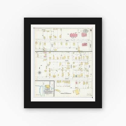 Old map wall art mockup — black gallery frame with white mat — Sanborn Fire Insurance Map from Logan, Hocking County, Ohio (1900), Sheet #0002