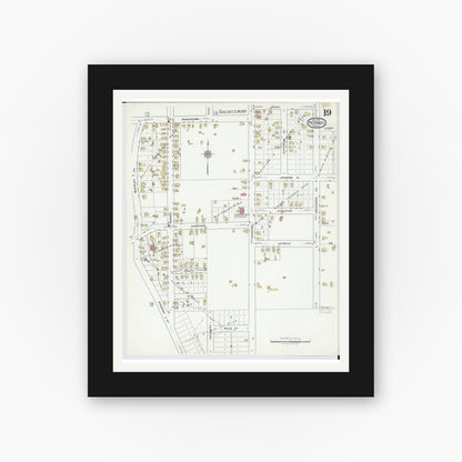 Old map wall art mockup — black gallery frame with white mat — Sanborn Fire Insurance Map from Petoskey, Emmet County, Michigan (1919), Sheet #0019
