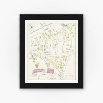 Old map wall art mockup — black gallery frame with white mat — Sanborn Fire Insurance Map from Arlington, Middlesex County, Massachusetts (1914), Sheet #0004
