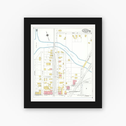 Old map wall art mockup — black gallery frame with white mat — Sanborn Fire Insurance Map from Loveland, Clermont, Hamilton, And Warren County, Ohio (1923), Sheet #0002