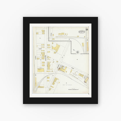 Old map wall art mockup — black gallery frame with white mat — Sanborn Fire Insurance Map from Burlington, Burlington County, New Jersey (1902), Sheet #0013
