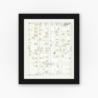 Old map wall art mockup — black gallery frame with white mat — Sanborn Fire Insurance Map from Kaufman, Kaufman County, Texas (1920), Sheet #0008