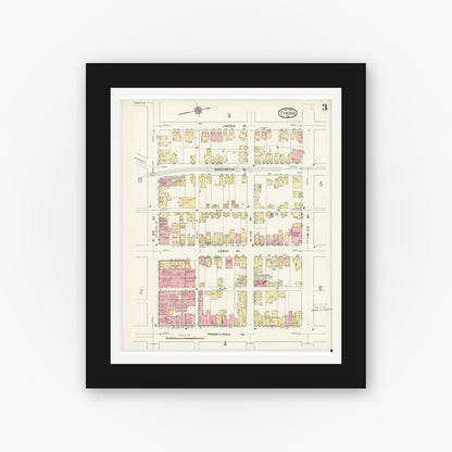 Old map wall art mockup — black gallery frame with white mat — Sanborn Fire Insurance Map from Tyrone, Blair County, Pennsylvania (1911), Sheet #0003
