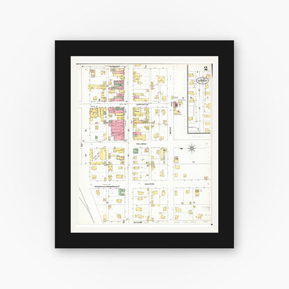 Old map wall art mockup — black gallery frame with white mat — Sanborn Fire Insurance Map from Sumner, Bremer County, Iowa (1900), Sheet #0002