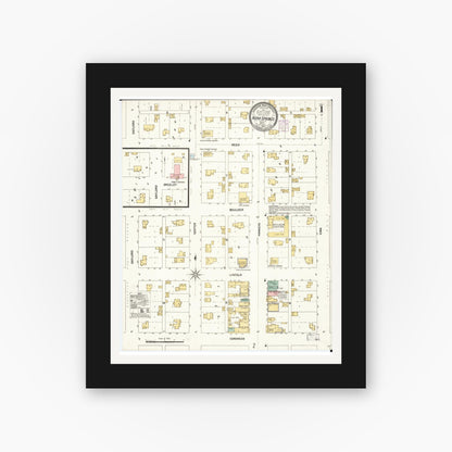 Old map wall art mockup — black gallery frame with white mat — Sanborn Fire Insurance Map from Nora Springs, Floyd County, Iowa (1902) â€” Complete Set