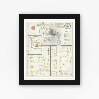 Old map wall art mockup — black gallery frame with white mat — Sanborn Fire Insurance Map from Perry, Taylor County, Florida (1913) - Complete Map Set