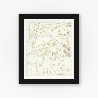 Old map wall art mockup — black gallery frame with white mat — Sanborn Fire Insurance Map from New Paltz, Ulster County, New York (1913), Sheet #0005