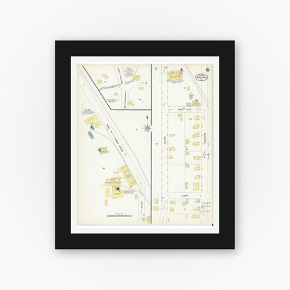 Old map wall art mockup — black gallery frame with white mat — Sanborn Fire Insurance Map from Wayland, Steuben County, New York (1908), Sheet #0006