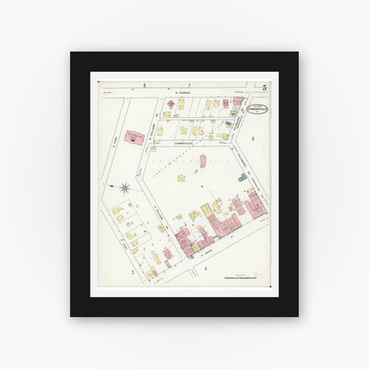 Old map wall art mockup — black gallery frame with white mat — Sanborn Fire Insurance Map from Edwardsville, Madison County, Illinois (1909), Sheet #0005