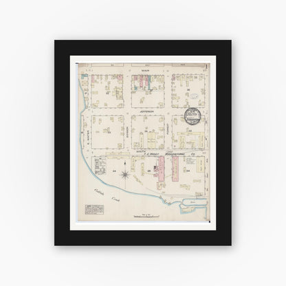 Old map wall art mockup — black gallery frame with white mat — Sanborn Fire Insurance Map from Stoughton, Dane County, Wisconsin (1884) - Complete Map Set