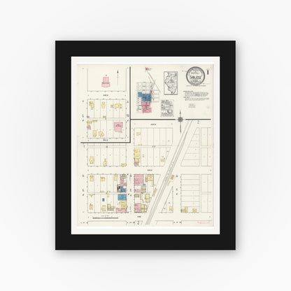 Old map wall art mockup — black gallery frame with white mat — Sanborn Fire Insurance Map from San Jose, Mason And Logan Counties, Illinois (1921) - Complete Map Set