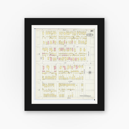 Old map wall art mockup — black gallery frame with white mat — Sanborn Fire Insurance Map from Portsmouth, Scioto County, Ohio (1897), Sheet #0010