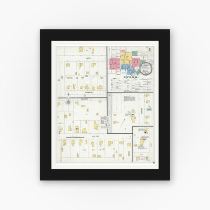 Old map wall art mockup — black gallery frame with white mat — Sanborn Fire Insurance Map from Marlin, Falls County, Texas (1899) - Complete Map Set