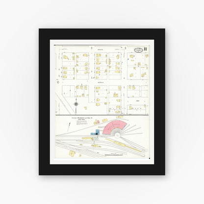 Old map wall art mockup — black gallery frame with white mat — Sanborn Fire Insurance Map from Perry, Dallas County, Iowa (1911), Sheet #0011