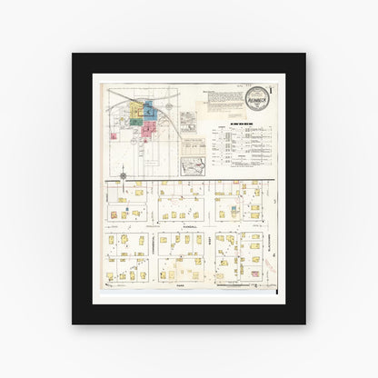 Old map wall art mockup — black gallery frame with white mat — Sanborn Fire Insurance Map from Reinbeck, Grundy County, Iowa (1935), Sheet #0001