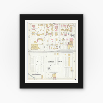 Old map wall art mockup — black gallery frame with white mat — Sanborn Fire Insurance Map from Hannibal, Marion County, Missouri (1899), Sheet #0017