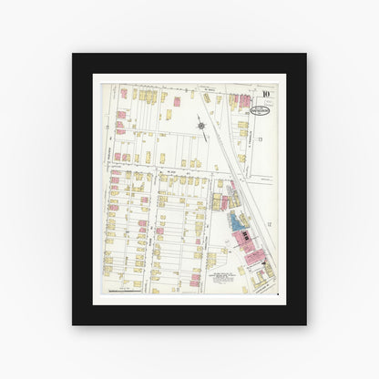 Old map wall art mockup — black gallery frame with white mat — Sanborn Fire Insurance Map from Waynesboro, Franklin County, Pennsylvania (1916), Sheet #0010