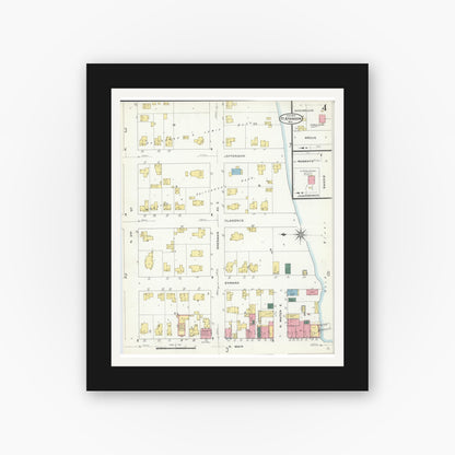Old map wall art mockup — black gallery frame with white mat — Sanborn Fire Insurance Map from Fort Atkinson, Jefferson County, Wisconsin (1909), Sheet #0004