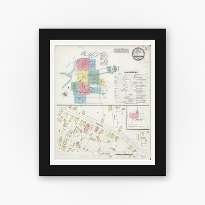Old map wall art mockup — black gallery frame with white mat — Sanborn Fire Insurance Map from Bordentown, Burlington County, New Jersey (1897), Sheet #0001