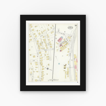 Old map wall art mockup — black gallery frame with white mat — Sanborn Fire Insurance Map from Carbondale, Lackawanna County, Pennsylvania (1912), Sheet #0014