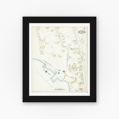 Old map wall art mockup — black gallery frame with white mat — Sanborn Fire Insurance Map from Port Jefferson, Suffolk County, New York (1917), Sheet #0007